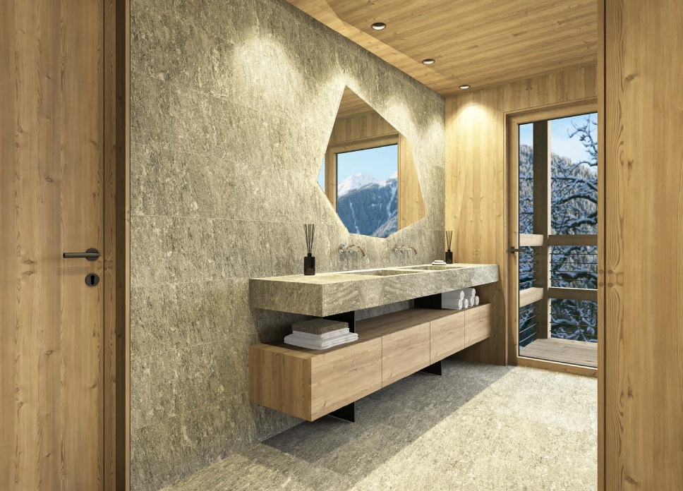 Badezimmer mit Spiegel - - Apartments & Chalet Selm