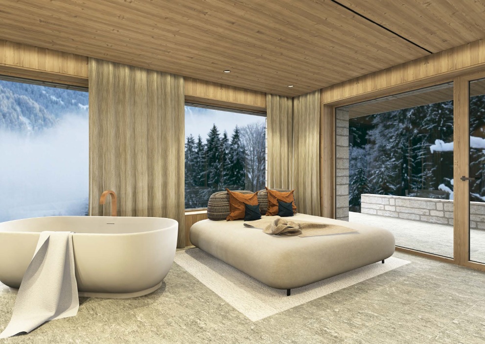 Große Fenster, Sofa, Bett und Badewanne mit Ausblick!- Apartments & Chalet Selm